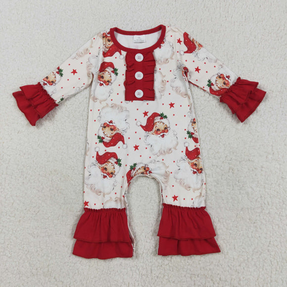 Santa Stars Red Ruffles Girls Christmas Romper