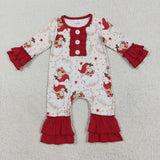 Santa Stars Red Ruffles Girls Christmas Romper