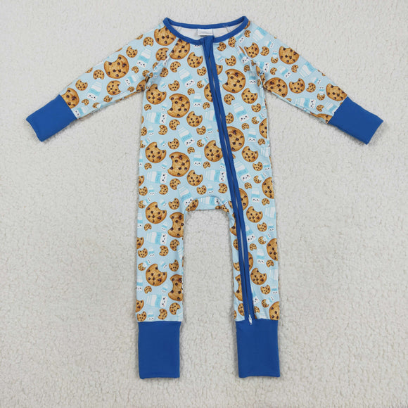 Cookies Milk Blue Boys Christmas Romper