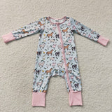 Farm Animals Pink Blue Girls Fall Romper