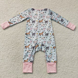 Farm Animals Pink Blue Girls Fall Romper