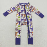 Purple Green Bow Pattern Girls Halloween Romper