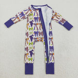 Purple Green Bow Pattern Girls Halloween Romper