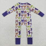 Purple Green Bow Pattern Girls Halloween Romper