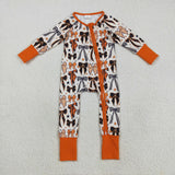 Black Orange Bow Pattern White Girls Halloween Romper