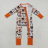 Black Orange Bow Pattern White Girls Halloween Romper