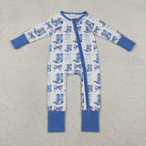 Boots Bow Pattern Blue White Girls Fall Romper
