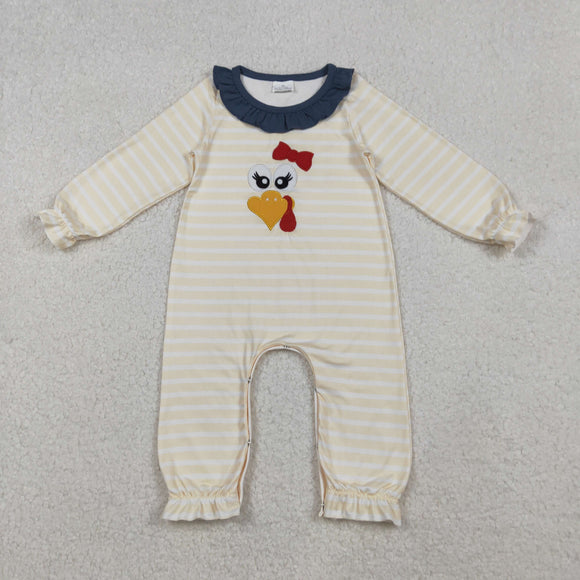 Turkey Yellow Stripe Navy Girls Thanksgiving Romper