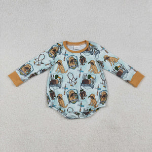 Cross Dog Blue Brown Boys Fall Romper