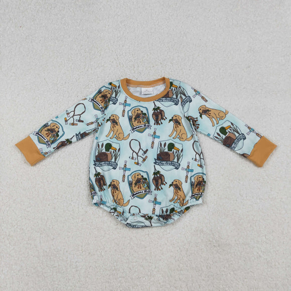 Cross Dog Blue Brown Boys Fall Romper