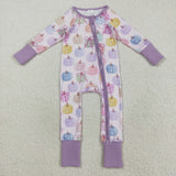 Bow Pattern Pumpkin Purple Girls Fall Romper