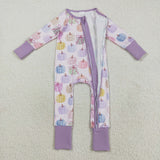 Bow Pattern Pumpkin Purple Girls Fall Romper