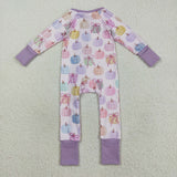 Bow Pattern Pumpkin Purple Girls Fall Romper