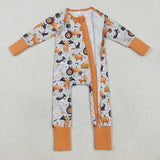 Farm Animals Pumpkin Tractor Orange Boys Halloween Romper