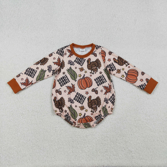Gobble Turkey Corn Pumpkin Boys Thanksgiving Romper