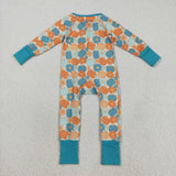 Floral Pumpkin Blue Girls Fall Romper