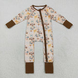 Pumpkin Patch Bow Pattern Girls Fall Romper
