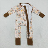 Pumpkin Patch Bow Pattern Girls Fall Romper