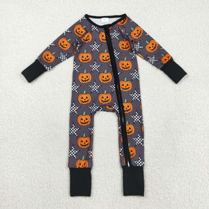 Smile Pumpkin Plaid Stars Boys Halloween Romper