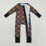 Smile Pumpkin Plaid Stars Boys Halloween Romper