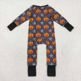 Smile Pumpkin Plaid Stars Boys Halloween Romper