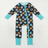 Smile Pumpkin Black Blue Boys Halloween Romper