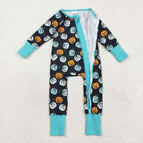 Smile Pumpkin Black Blue Boys Halloween Romper