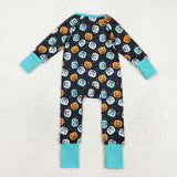 Smile Pumpkin Black Blue Boys Halloween Romper