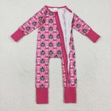 Plaid Pumpkin Candy Hot Pink Girls Halloween Romper