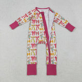 Stars Bow Pattern Hot Pink Girls Fall Romper