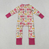 Stars Bow Pattern Hot Pink Girls Fall Romper