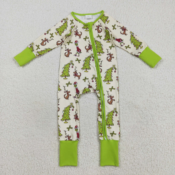 Cartoon Green Bow Pattern Boys Christmas Romper