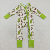 Cartoon Green Bow Pattern Boys Christmas Romper