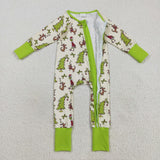 Cartoon Green Bow Pattern Boys Christmas Romper