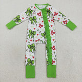 Red Green Bow Pattern Heart Girls Christmas Romper