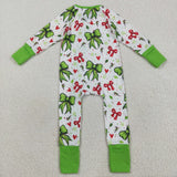 Red Green Bow Pattern Heart Girls Christmas Romper