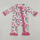 Candy Cane Bow Pattern Pink White Girls Christmas Romper