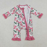 Candy Cane Bow Pattern Pink White Girls Christmas Romper