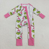 Cartoon Dramatic Pink Ruffles White Girls Christmas Romper