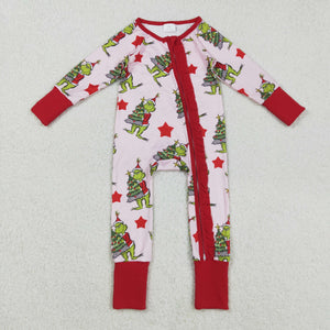 Cartoon Stars Red Ruffles Pink Girls Christmas Romper