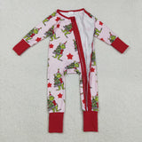 Cartoon Stars Red Ruffles Pink Girls Christmas Romper