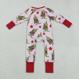 Cartoon Stars Red Ruffles Pink Girls Christmas Romper