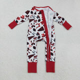 Go Team Bow Pattern White Dark Red Ruffles Girls Fall Romper