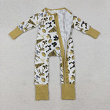 Go Team Bow Pattern White Golden Ruffles Girls Fall Romper