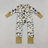 Go Team Bow Pattern White Golden Ruffles Girls Fall Romper