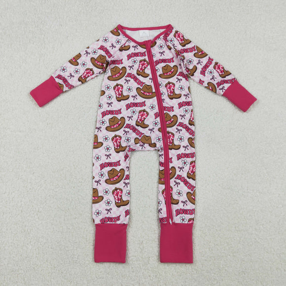 Howdy Boots Plaid Pink Girls Fall Romper