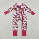 Howdy Boots Plaid Pink Girls Fall Romper