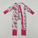 Howdy Boots Plaid Pink Girls Fall Romper