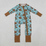 Howdy Boots Plaid Brown Blue Boys Fall Romper