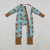 Howdy Boots Plaid Brown Blue Boys Fall Romper